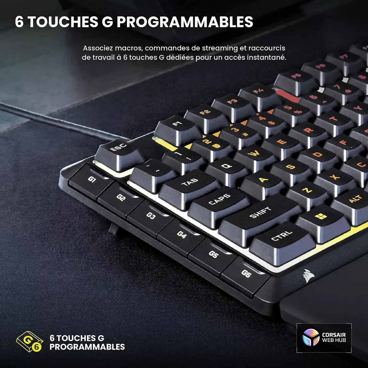 Corsair Skiff 100 Plus - Membrane - Filaire - RGB - Noir, vue 8