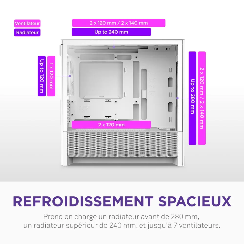 NZXT H3 Flow Blanc - MT/Sans Alim/mATX, vue 9