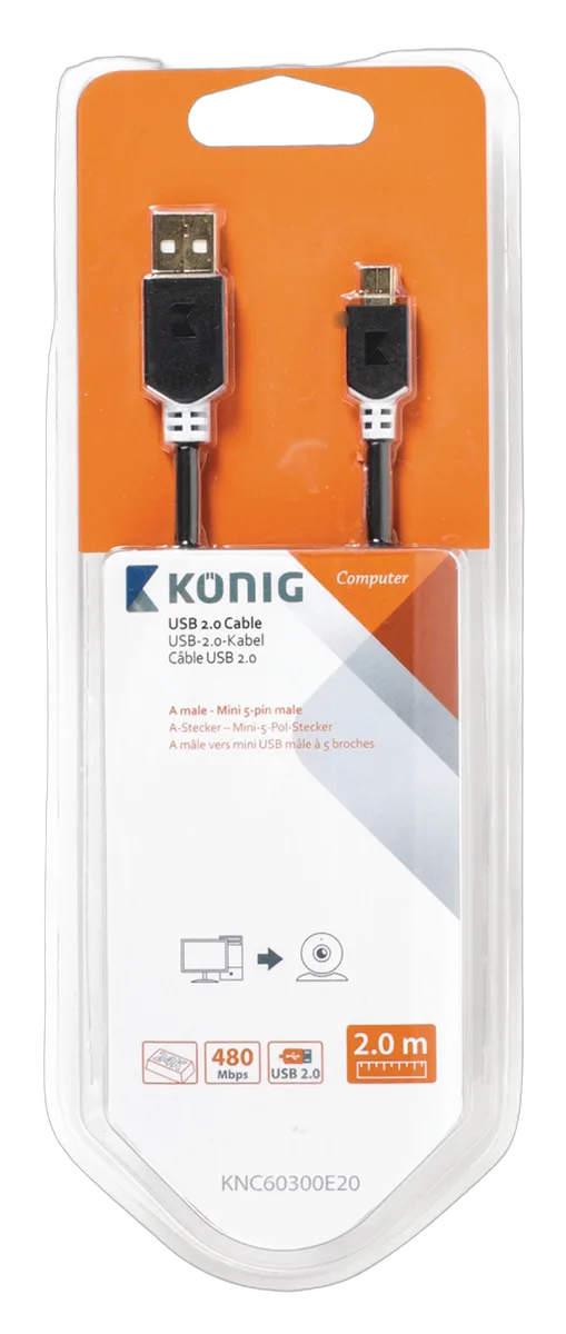Câble USB-A/Mini USB mâle/mâle - 2m - Anthracite, vue 1