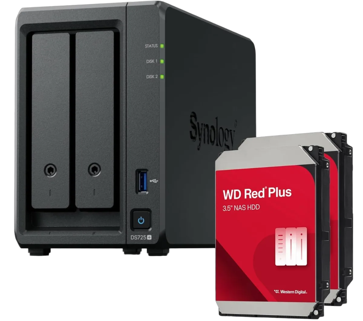 Synology DS725+ - 2 baies avec 2 disques de 4To RED Plus, vue 1