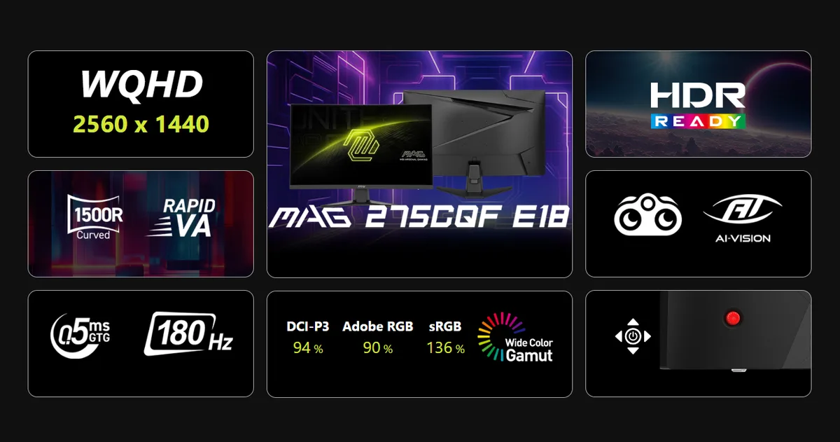 MSI MAG 275CQF E18 - 27" CURVE QHD 180Hz Fast VA 0.5ms FreeSync, vue 10