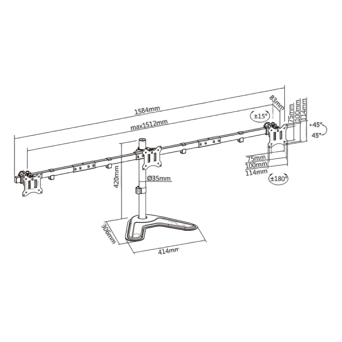 Kimex International Support 3 écrans 17" - 32" horizontal, vue 3