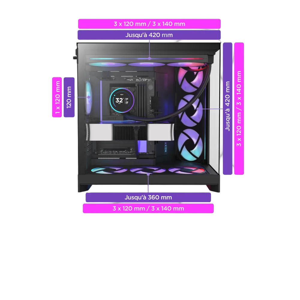 NZXT H9 Flow RGB+ Noir - MT/Sans Alim/E-ATX, vue 7