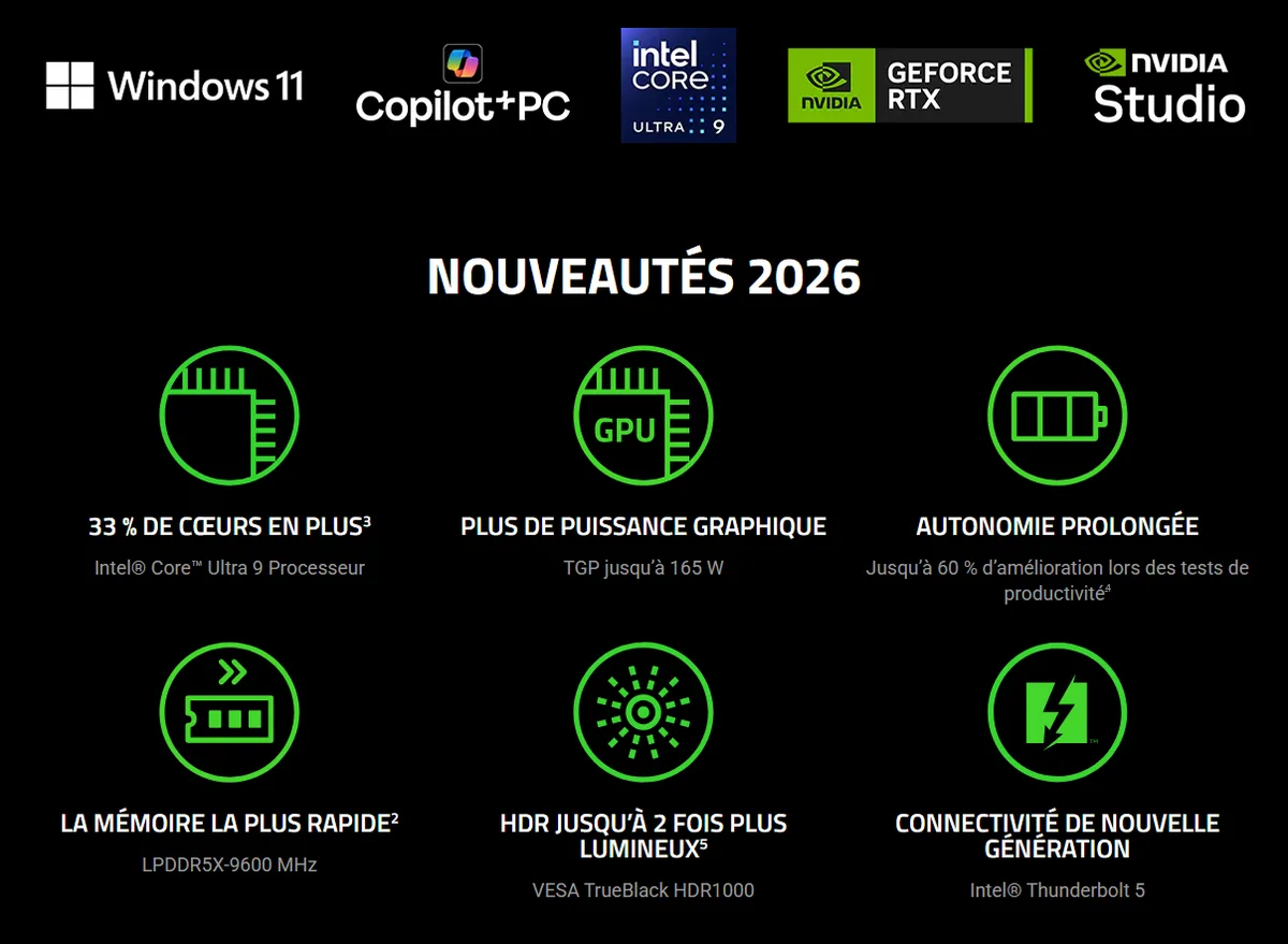 Razer Blade 16 - 16" OLED 2.5K U9 386H RTX 5090 64Go 2To W11-Seconde Vie, vue 7