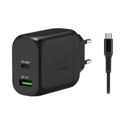 Port Chargeur mural GaN 65W - 2 ports + Câble USB-C 2m