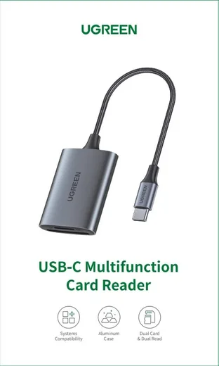 UGREEN Lecteur USB-C vers cartes SD et MicroSD - 512G - Gris, vue 2