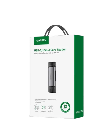 UGREEN USB-C + USB 3.0 - Lecteur SD et MicroSD - 512G - Gris
