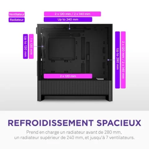 NZXT H3 Flow Noir - MT/Sans Alim/mATX, vue 11
