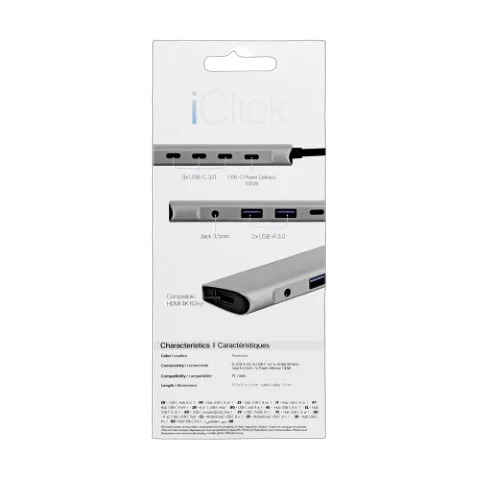 T'nB iClick Hub USB-C - 8 ports - Gris