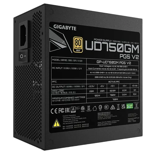 Gigabyte ATX 3.1 750W - 80+ GOLD - UD750GM PCIE 5.1, vue 6