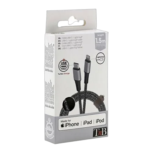 T'nB Câble USB-C/Lightning - 1,5m - nylon RPET - Noir, vue 5