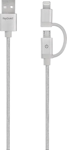 KEYOUEST Câble USB/Lightning/Micro USB-B - 1.2m - Gris