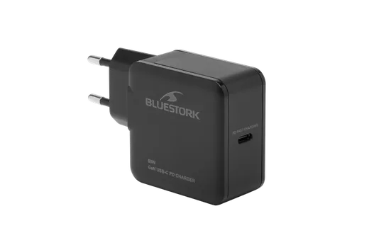 Bluestork Chargeur GaN 65W - USB-C + Câble USB-C 1.8m - Noir