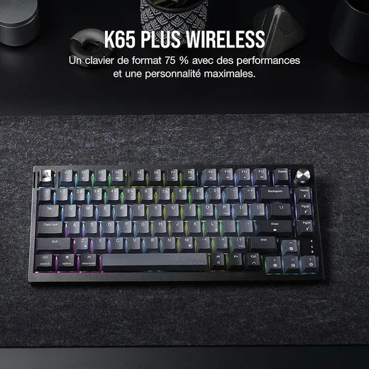 Corsair K65 Plus MLX Fusion 75% - Mécanique - Sans-Fil - RGB - Noir, vue 3