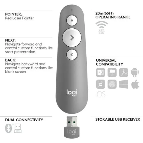 Logitech R500 Laser Presentation Remote Grey, vue 5