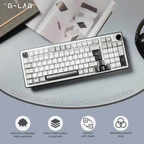 The G-LAB Keyz Elite 400 WG - Mécanique - Sans-Fil - RGB - Blanc/Gris, vue 8