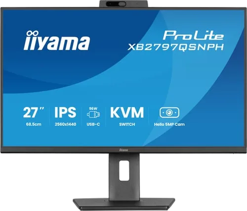 Iiyama Prolite XB2797QSNPH-B1 - 27" QHD 75Hz RJ45 Pivot Webcam USB-C DOCK 96W, vue 2