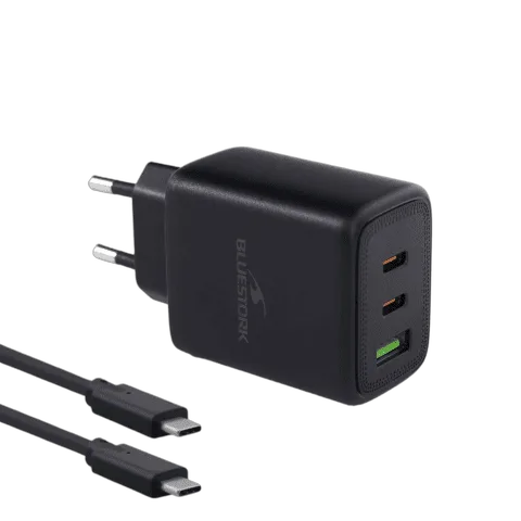 Bluestork Chargeur 65W PD - 3 ports + Câble USB-C 2m - Noir