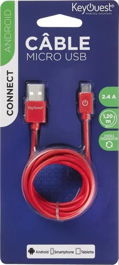 KEYOUEST Câble USB-A/Micro USB B - 1.2m - Rouge